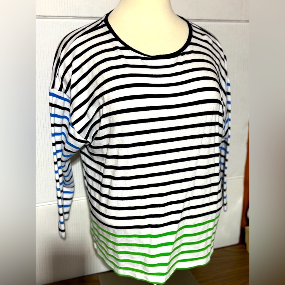 Ruby Rd woman’s 3X striped multi colored round neck 3/4 length sleeve top